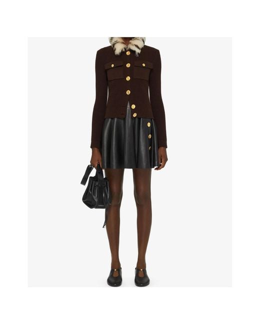 Givenchy Brown Fur Collared Button-Up Cardigan