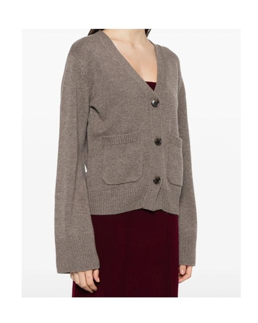 Lisa Yang Brown Danni V-Neck Button-Up Cardigan