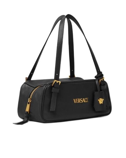 Versace Black Logo-Lettering Zipped Shoulder Bag