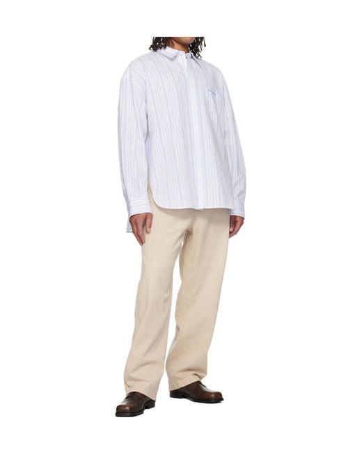 Wooyoungmi White Long-Sleeved Striped Shirt for men
