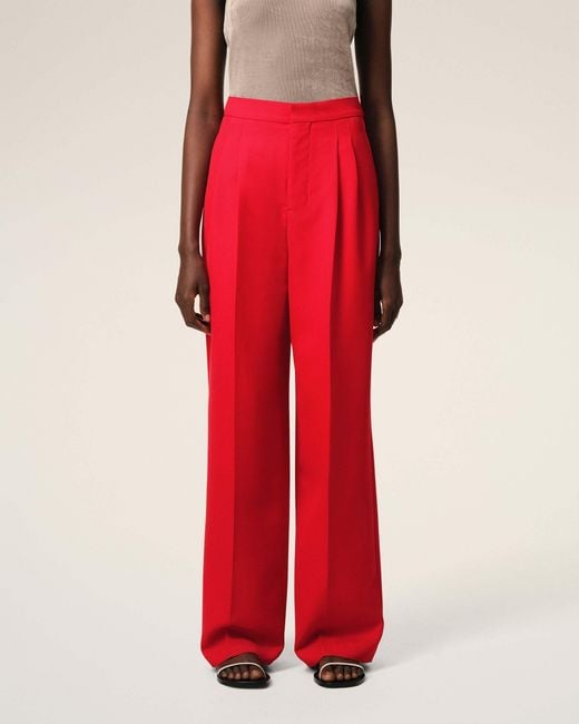 AMI Red High-Waist Wide-Leg Trousers