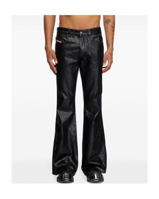 DIESEL Black Damiano David Coated Flared Jeans for men
