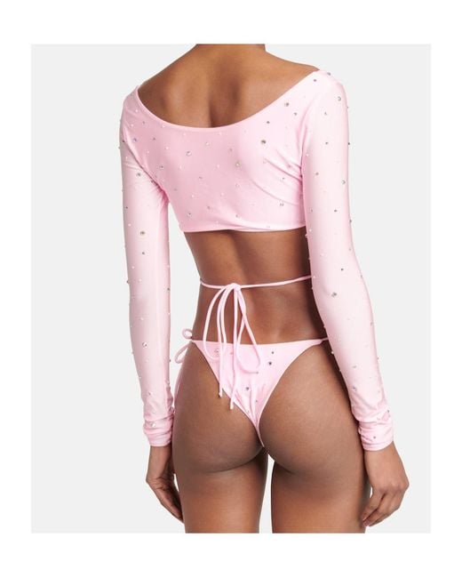 Alessandra Rich Pink Crystal-Embellished Ruched Bikini