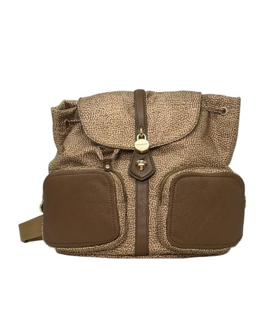 Borbonese Brown Flap Printed Backpack