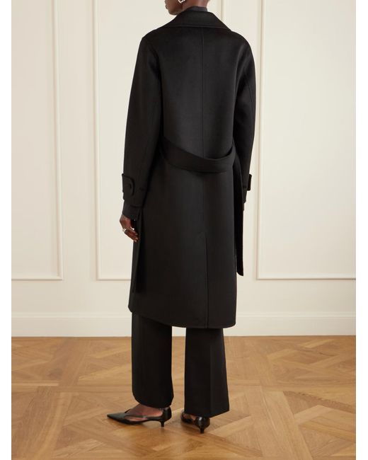 Joseph Black Arlina Belted Wool And Cashmere Blend Coat