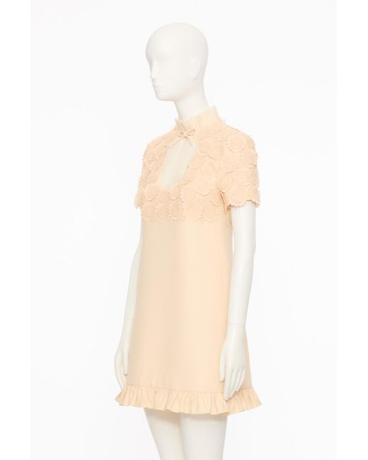 Valentino Natural Embroidered Crepe Couture Short Dress