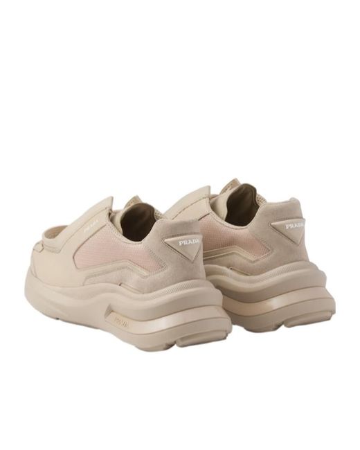 Prada Gray Systeme Brushed Leather Sneakers With Bike Fabric And Suede Elements for men