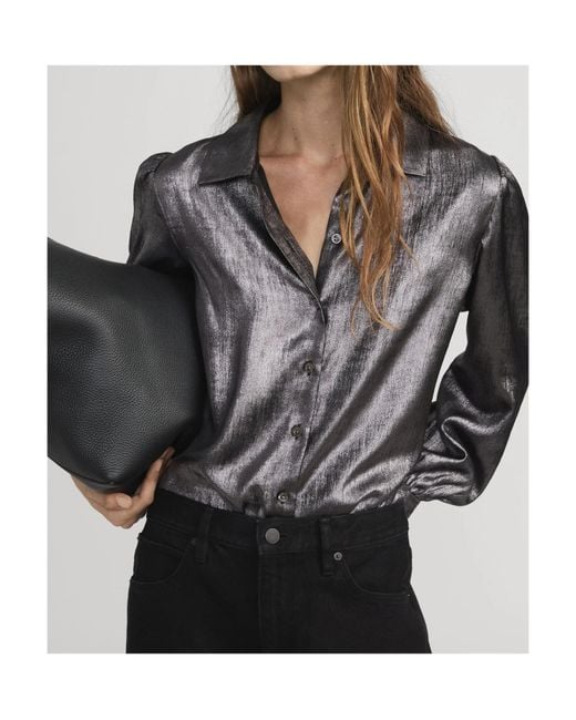 FRAME Gray Shiny Staple Blouse