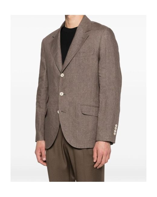Brunello Cucinelli Brown Single-Breasted Long Sleeved Blazer for men