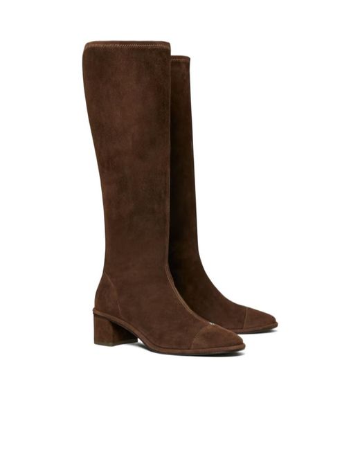 Tory Burch Brown Cap-Toe Knee-High Boots