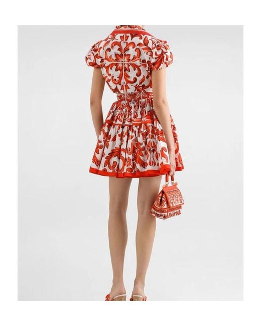 Dolce & Gabbana Red Majolica-Printed Poplin Mini Skirt