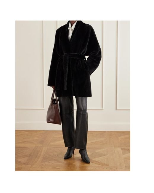 Nour Hammour Blue Paneled Shearling Coat