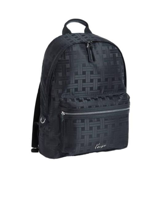 KENZO Blue Woven-Pattern Zipped Backpack for men