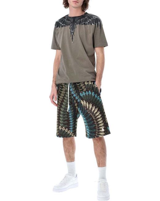 Marcelo Burlon Green County Of Milan Feather Printed Drawstring Shorts for men