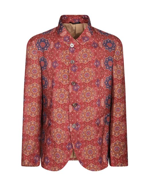 Emporio Armani Red Patterned Stand-Collar Jacket for men