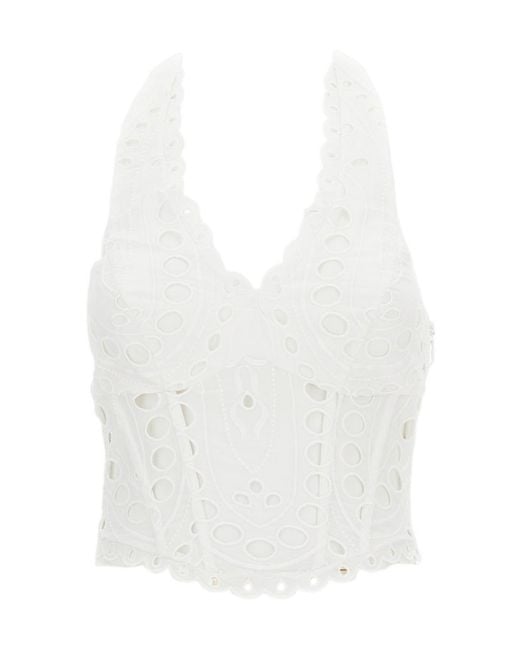 Charo Ruiz White Scalloped Halterneck Top