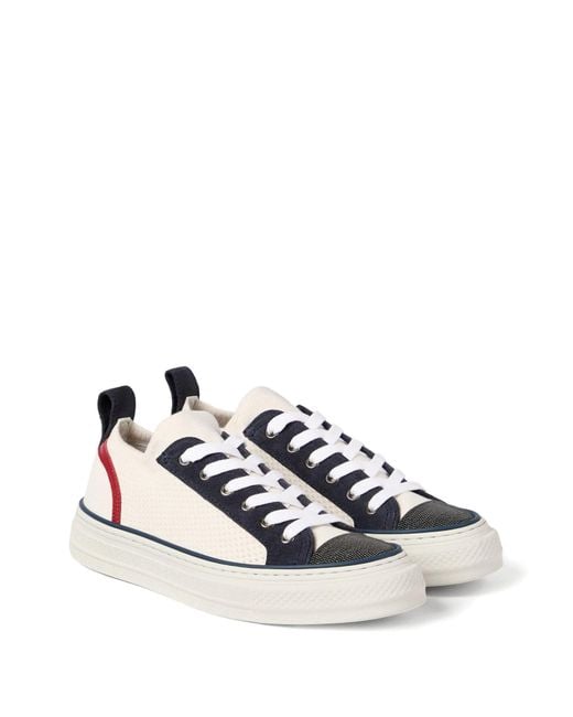 Brunello Cucinelli White Knitted Low-Top Sneakers
