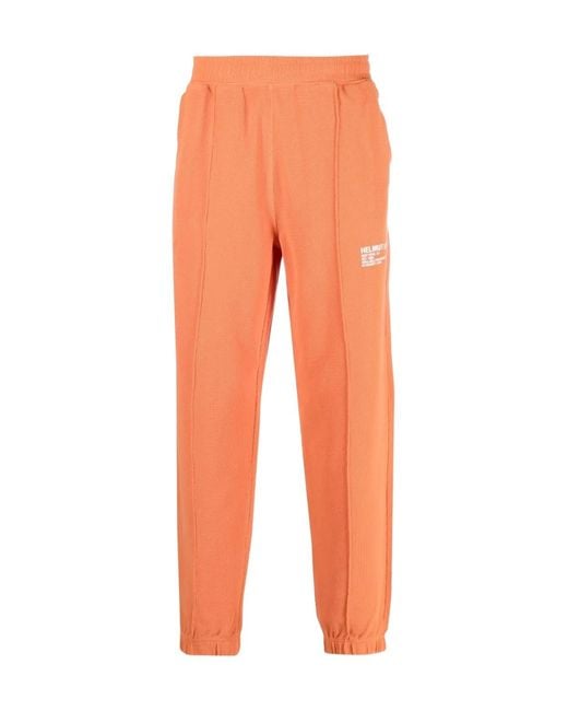 Helmut Lang Orange Logo-Print Tapered Joggers for men