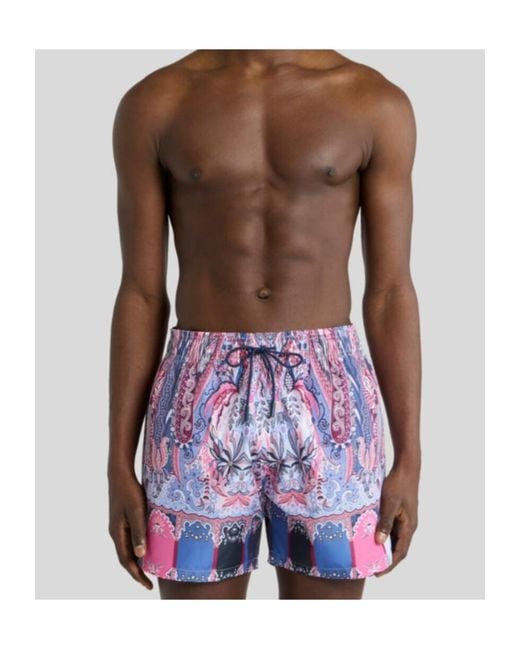 Etro Blue Swimsuit With Placed Floral Paisley Print for men
