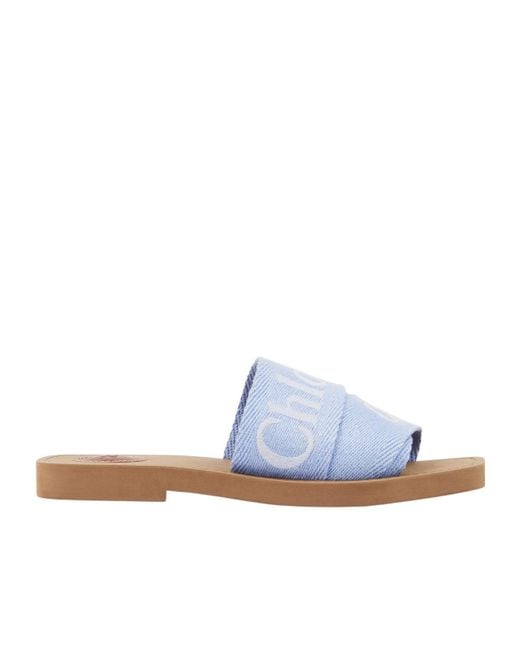 Chloé Blue Logo-Detail Flat Slides