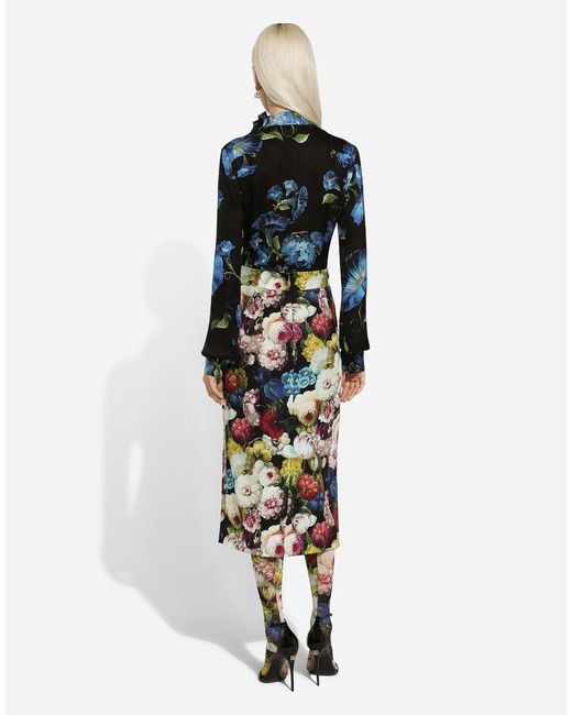 Dolce & Gabbana Blue Floral Printed Long-Sleeved Shirt