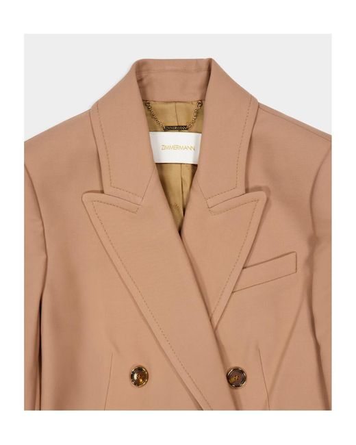 Zimmermann Natural Double-Breasted Wool Blazer