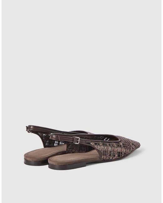 Brunello Cucinelli Brown Precious Check Embroidery Slingback Flats