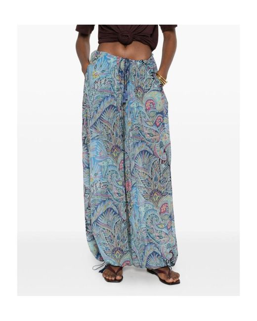 Etro Blue Paisley Wide-Leg Pants
