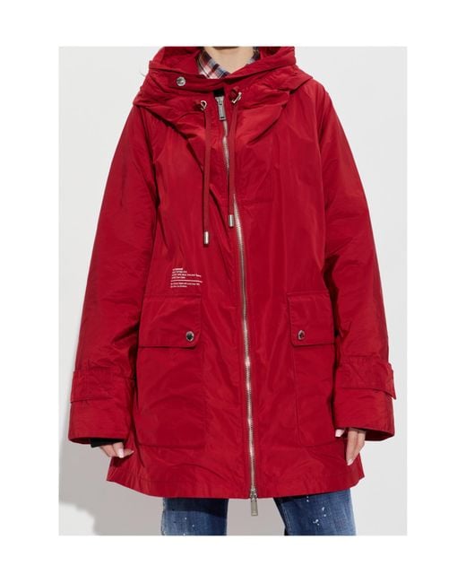 DSquared² Red Hooded Zip-Up Coat
