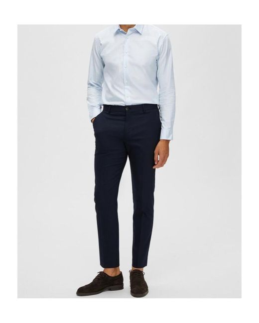 SELECTED Blue Woven Wool Blend Trousers for men