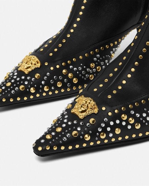 Versace Black Studded La Medusa Ankle Boots