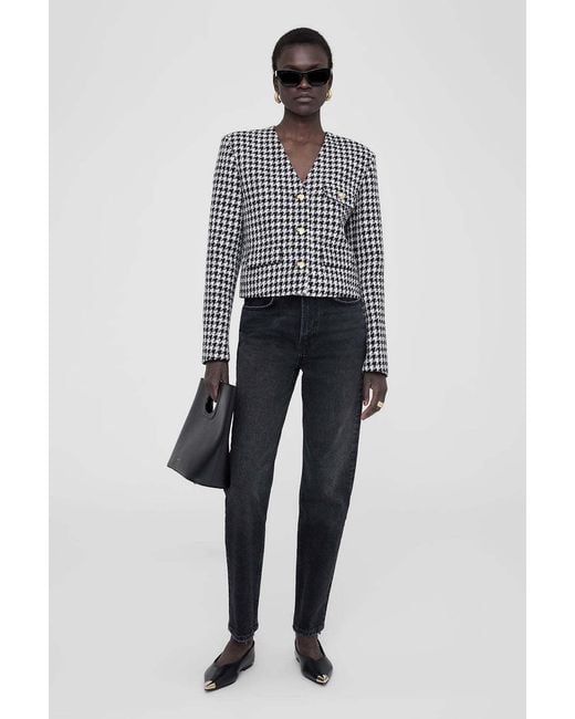 Anine Bing Black Cara Houndstooth-Pattern Blazer