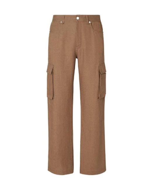 Fendi Brown Logo Embroidered Straight-Cut Cargo Trousers for men
