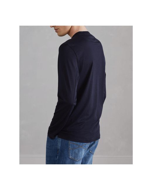 Brunello Cucinelli Blue Contrasting-Trim Long-Sleeved T-Shirt for men