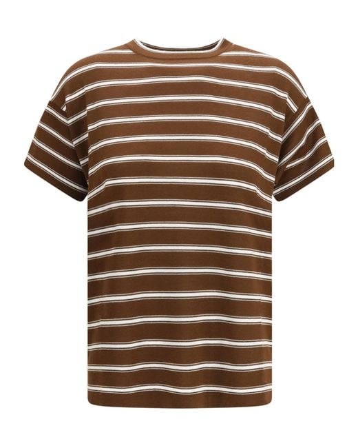 Brunello Cucinelli Brown Striped Crew Neck T-Shirt