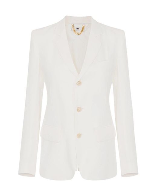 ジャケット ELISABETTA FRANCHI LINEN GABARDINE JACKET ELISABETTA FRANCHI LINEN BLEND GABARDINE JACKET WITH LOGOED