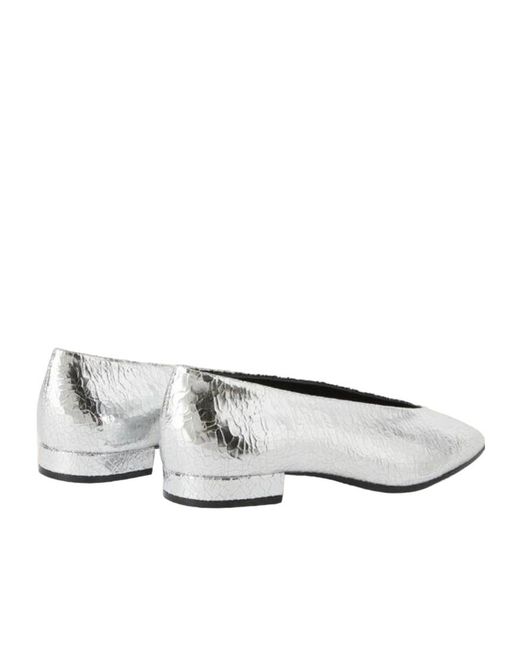 Loro Piana Gray Rebecca Crack-Texture Ballet Shoes