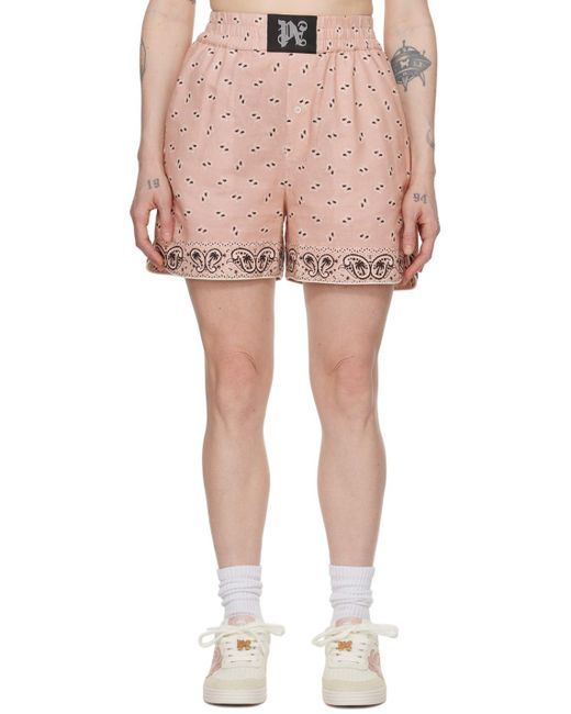 Palm Angels Natural Paisley-Printed Elastic Waist Shorts