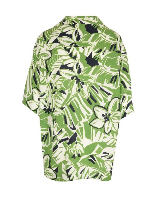Palm Angels Green Hibiscus-Print Short-Sleeve Shirt for men