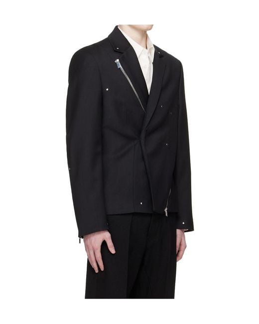 HELIOT EMIL Black Lucent Tailored Long-Sleeve Wool Casual Jacket for men