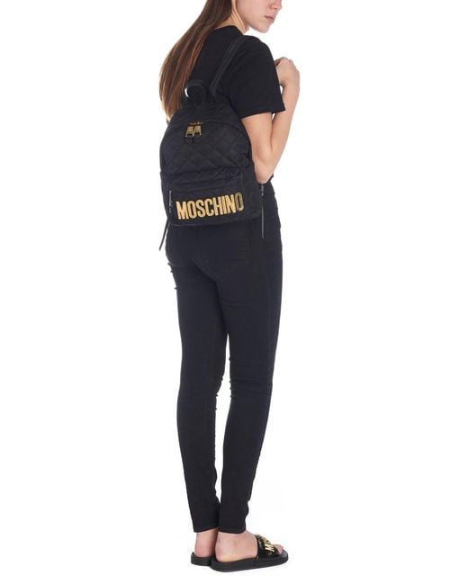 Moschino Black Logo-Plaque Quilted Backpack