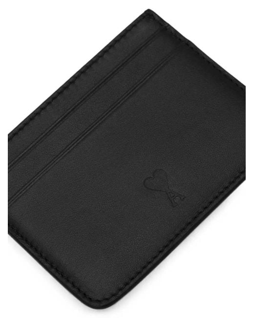 AMI Black Cowhide Leather Card Holder With Ami De Coeur for men