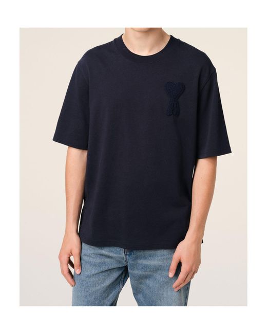 AMI Blue Short-Sleeved Crewneck T-Shirt for men