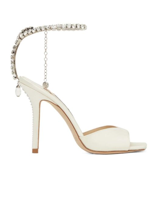 Jimmy Choo White Saeda 100Mm Crystal-Strap Sandals
