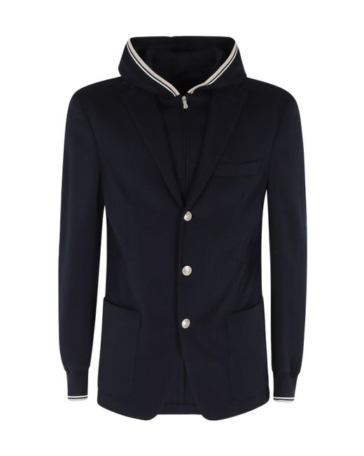 Eleventy Blue Layered Hooded Jacket for men