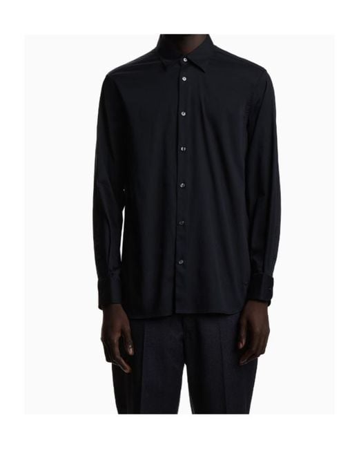Emporio Armani Blue Buttoned Long-Sleeve Shirt for men