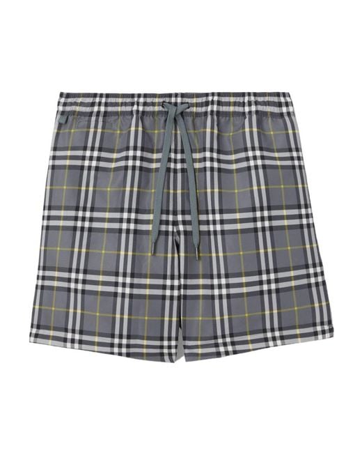 Burberry Gray Checked Drawstring Swim Shorts for men