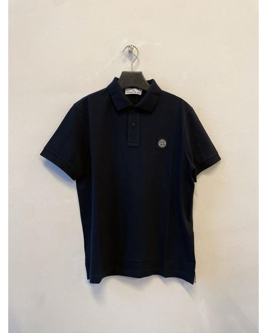 Stone Island Blue Logo Patch Short-Sleeved Polo Shirt for men