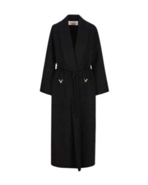 Valentino Black Logo Plaque Ties Coat