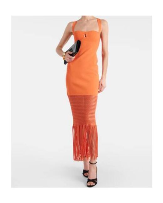 Galvan Orange Fringed Midi Dress